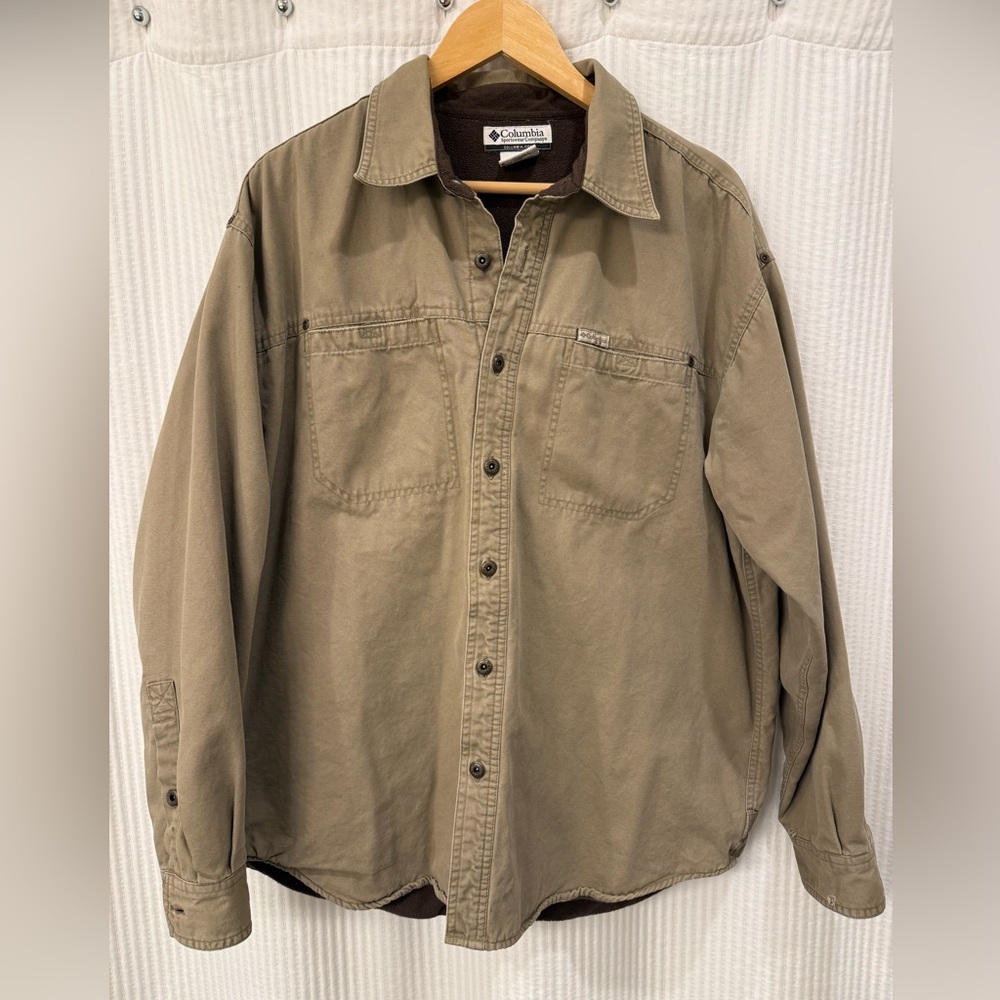 Columbia Khaki lined Long Sleeve Jacket Shirt, size Medium